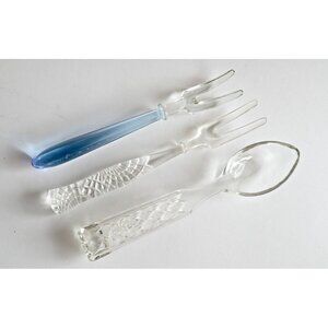 3 Depression Glass  Spoon and Forks Blue Clear 1930's Vintage